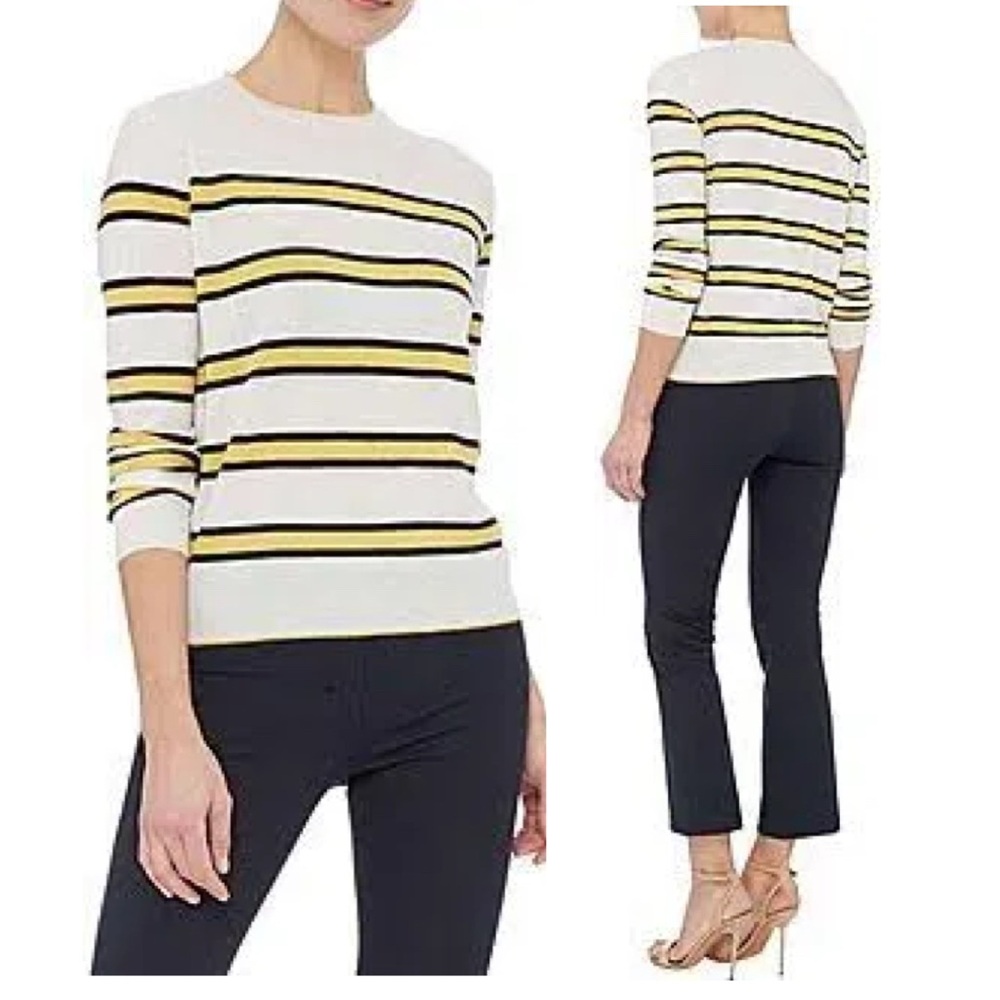 MAX MARA Weekend Striped Wool Cashmere Crew Neck Sweater Ivory/Yellow/Navy L
